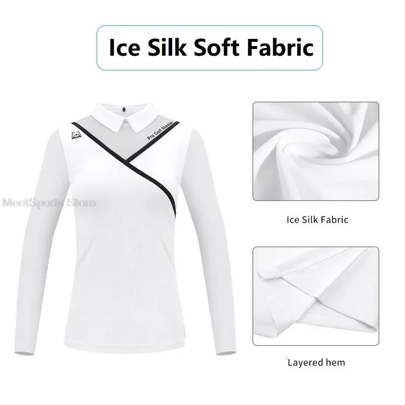 Pgm Golf Women's Long Sleeve T Shirts Breathable Ice Silk Summer Tops Ladies Cooling Sunscreen Polo Shirts Back Zipper Golf Wear