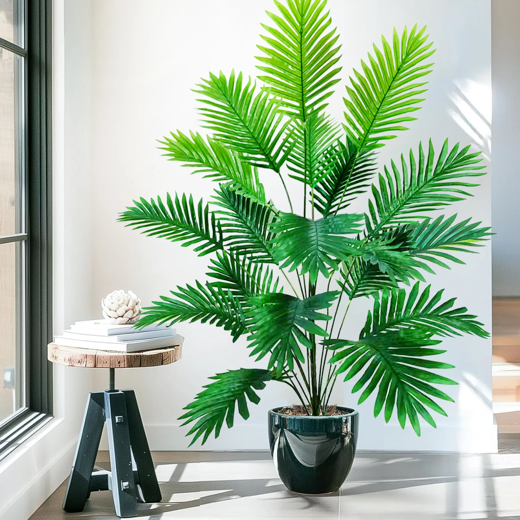 60-120cm Large Artificial Palm Tree Tropical Fake Plant Green Plastic Palm Leaf Branches Suitable for Home Garden Decoration
