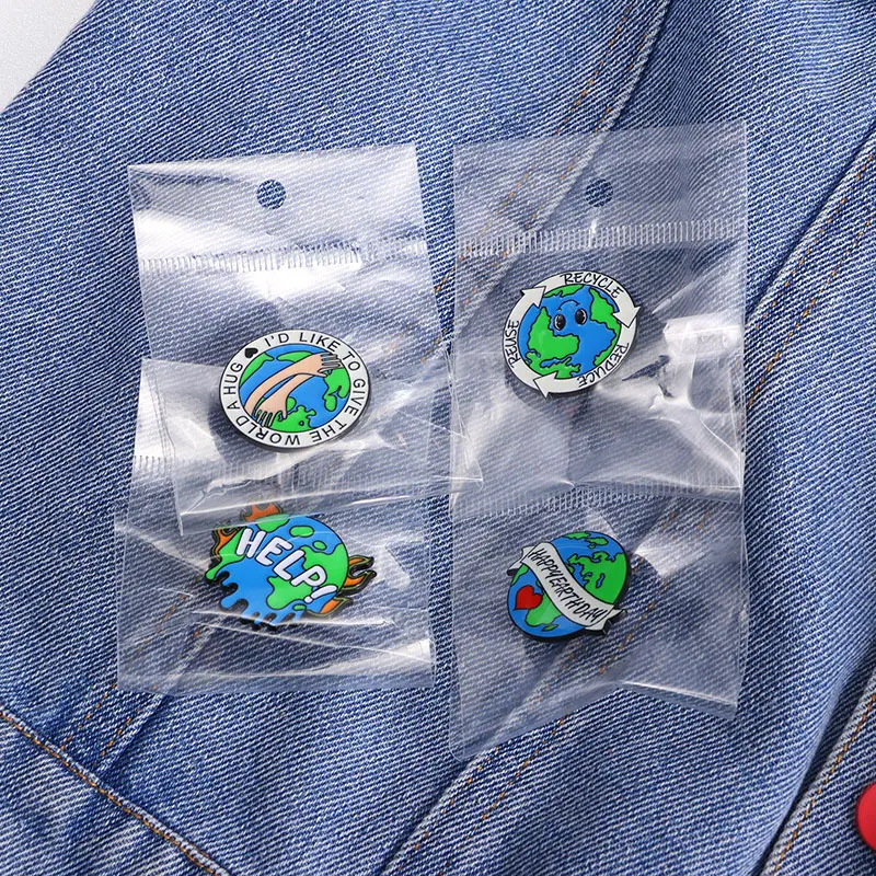 Funny Happy Earth Day Theme Enamel Brooches Give The Word A Hug Reduce Reuse Recycle Design Lapel Pins Environmentalist Badge