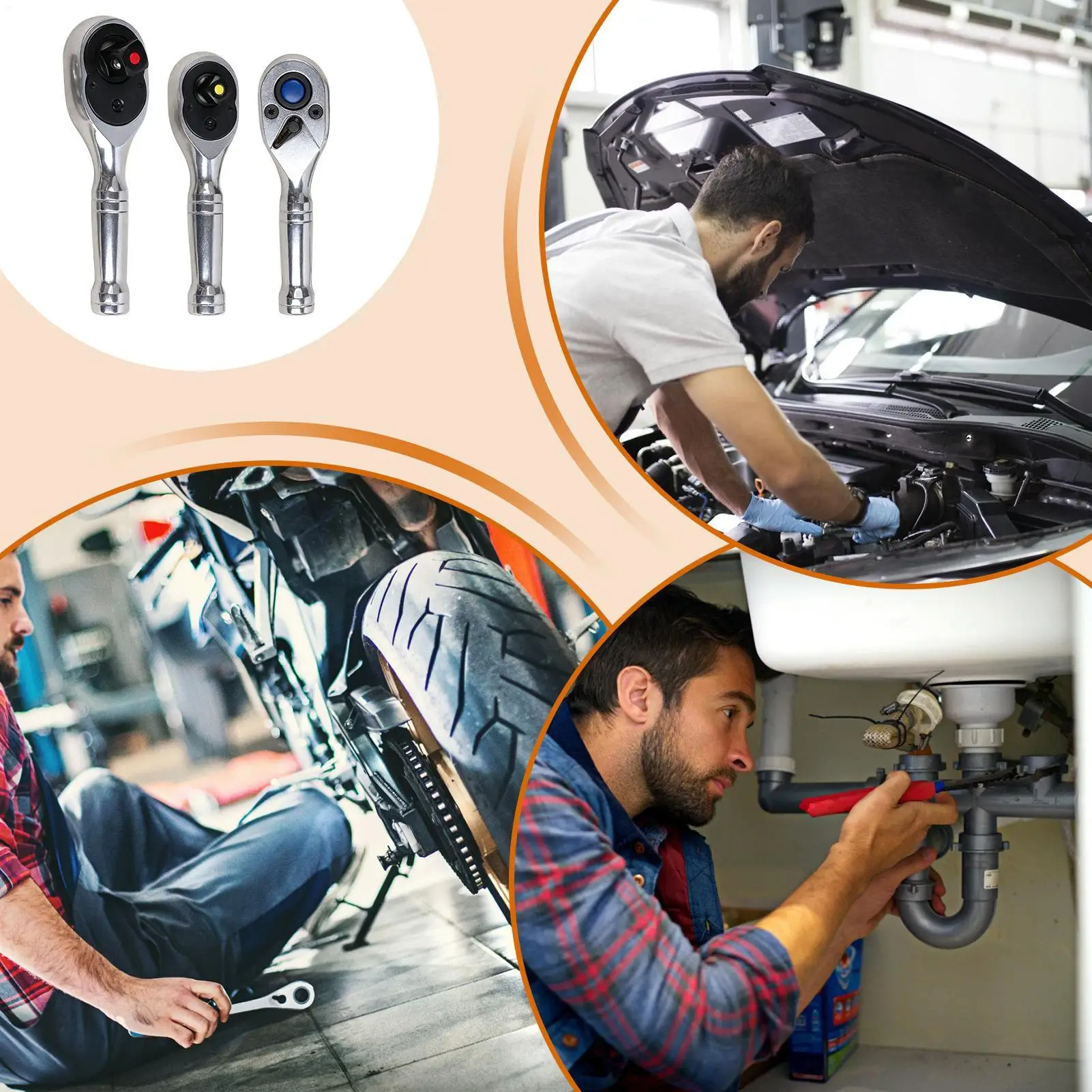 مفاتيح ربط بسقاطة صغيرة بمقبض قصير مجموعة أدوات ميكانيكية من الفولاذ الفاناديوم الكروم لإصلاح السباكة المنزلية والمكونات الميكانيكية #5