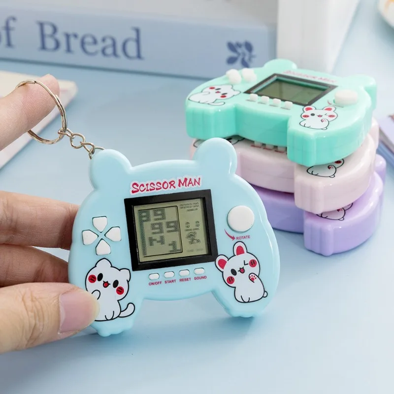 Cute Mini Tetris Game Console Keychain Retro Handheld Electronic Game Player Bag Pendant Stress Relief Toy Gift