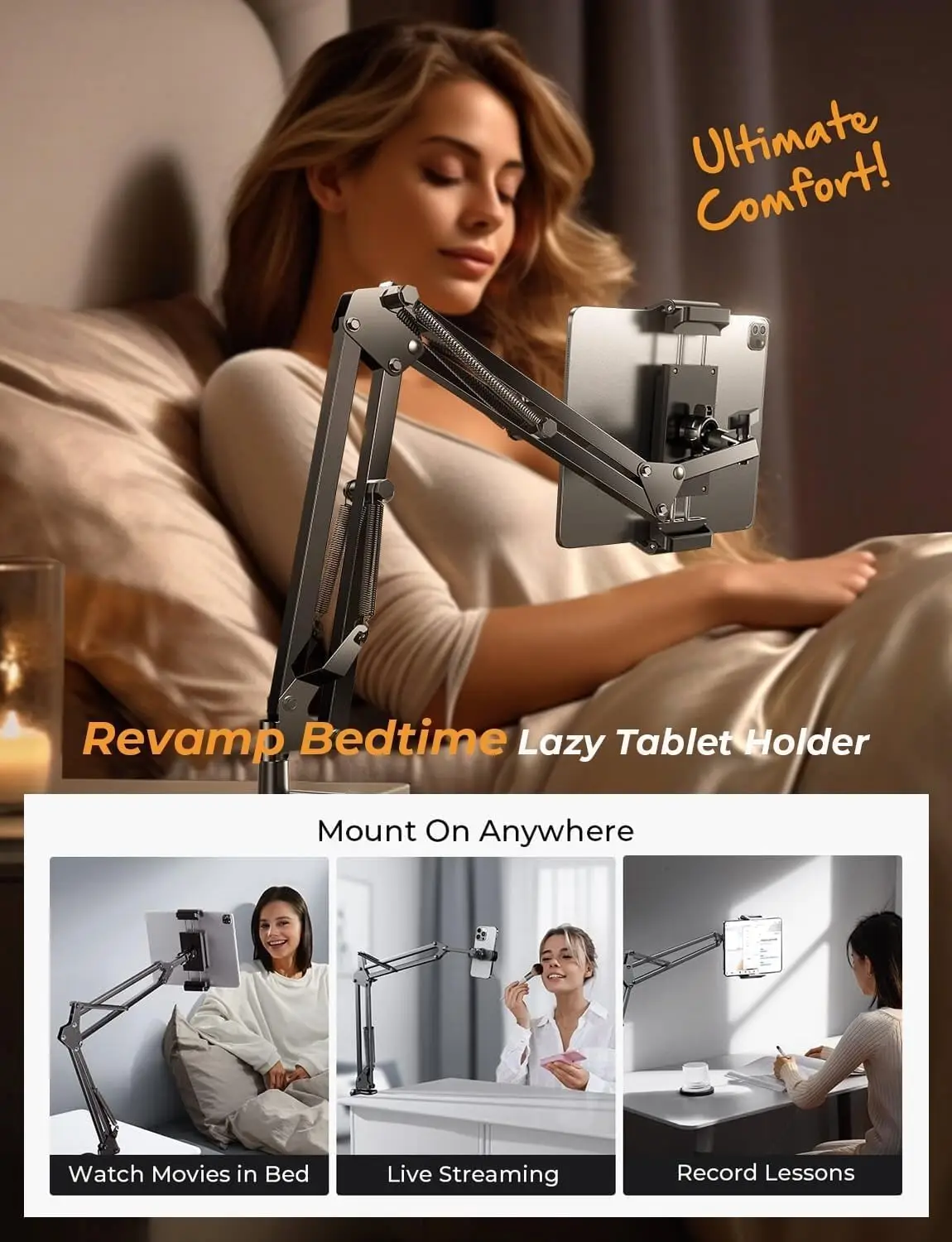 LISEN Tablet Stand Phone Holder iPad Holder for Desk Mount[Ultra Sturdy] 2 Clamps Kindle view 6