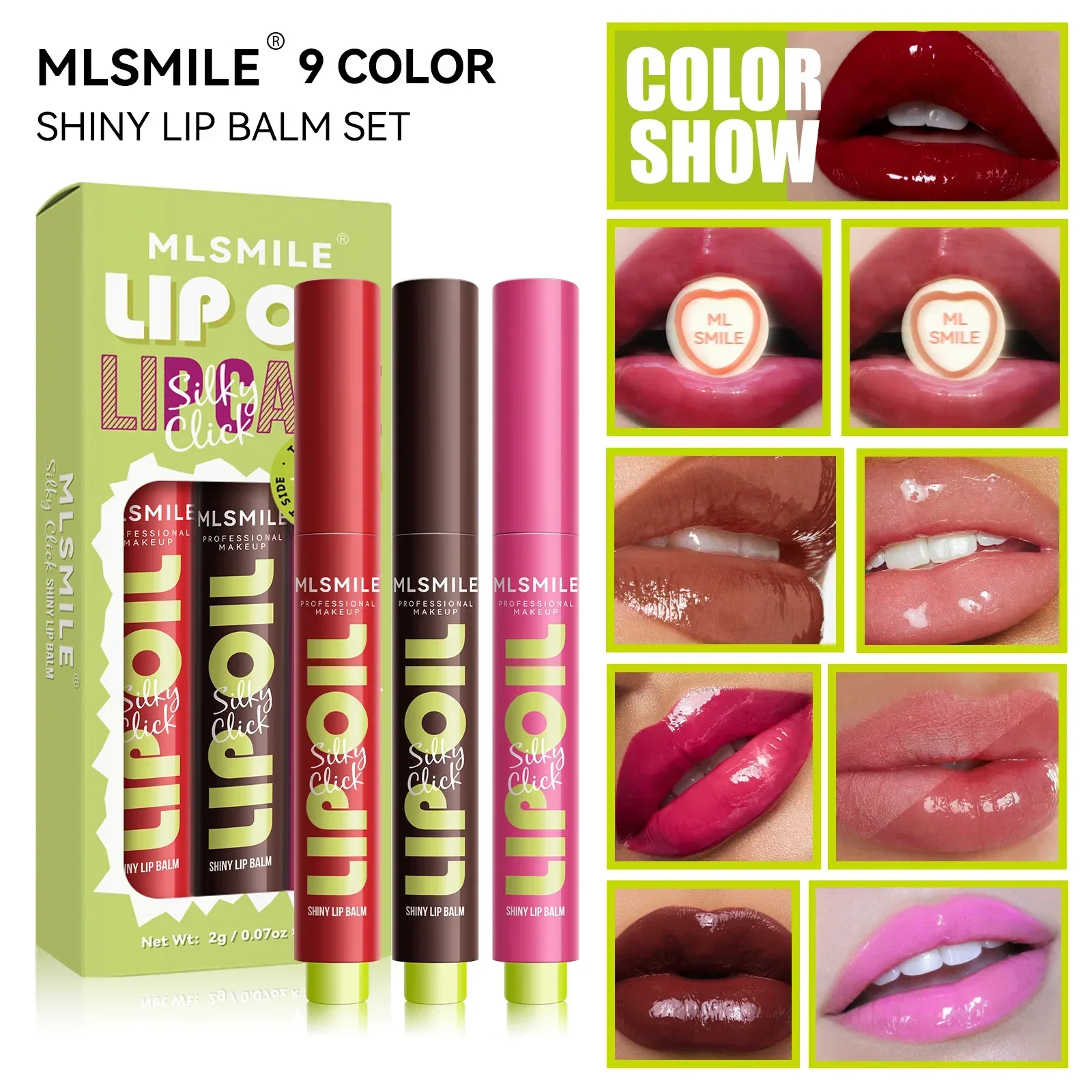 Espelho De Vidro Sólido Lip Glaze Set, Maquiagem Água Luz Gloss Stick, Batom Hidratante, Kit De Tint, Caneta De Óleo, 3Pcs por Caixa