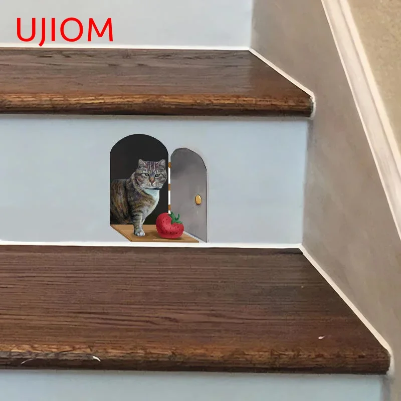 UJIOM 13cm Kitten Cat Hole Cartoon Wall Sticker Amusing Scratch-Proof Cat Decal House Opacification Corner Stairs Room Graphics