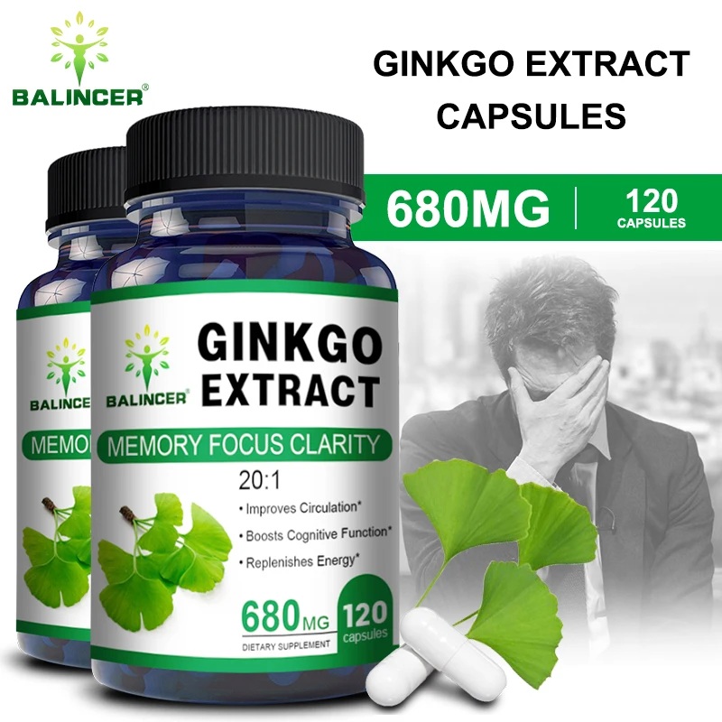 

Ginkgo Biloba Capsules - Supports Brain Health, Cognitive Function, Improved Focus, Memory Clarity and Enhanced Energy