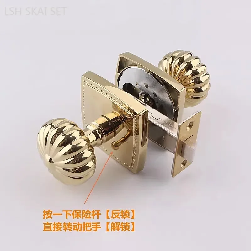 Gold Silent Security Door Lock Light Luxury Pumpkin Ball Handle Lock High Quality Shower Bedroom Door Lock Keyless