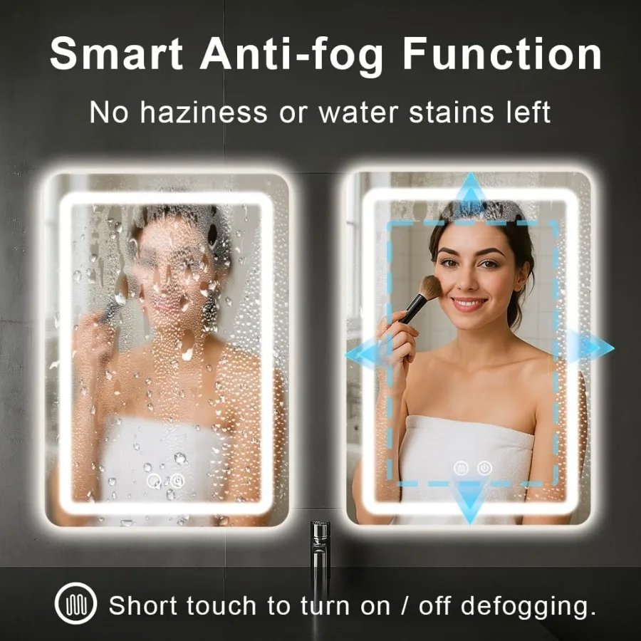 مرآة حمام بإضاءة خلفية LED مقاس 19 × 27 لتطبيق الحلاقة والمكياج مع تقنية بدون ضباب، تصميم مثبت على الحائط قابل للتعتيم 3 C #4