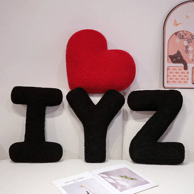 Hot Alfabet Hart Knuffels Ins Zwart Nordic Letters Kussen Sofa Kussen 26 Engelse Letters Gevulde Pluche Pop Gift Room Decor