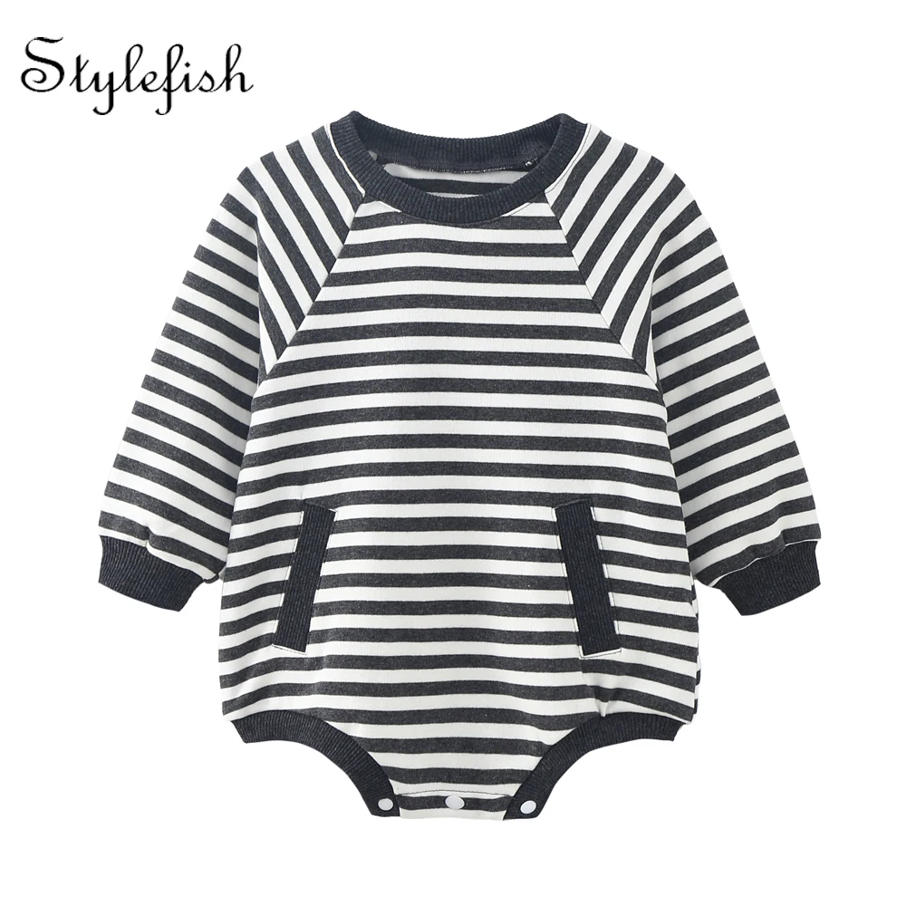 

Autumn 2022 new baby stripe romper loose long sleeve Baby Bodysuit cotton clothes