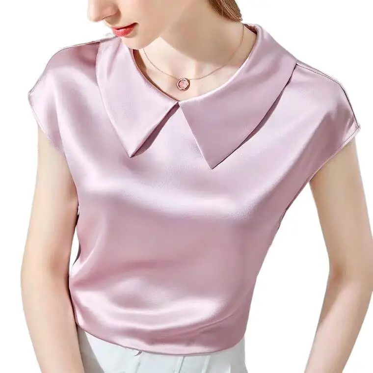 Camisas de mujer Elegant ผ้าไหมน้ําแข็งเสื้อ PLUS ขนาดผ้าไหมประดิษฐ์เสื้อ Acetate ซาตินเสื้อตุ๊กตาสีขาว Girlish เสื้อ