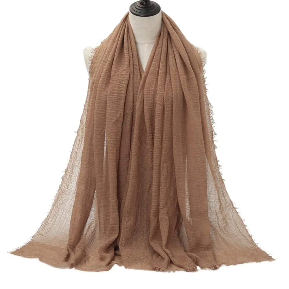 Women Scarves Veil 10 Colors Pleated Plain Hijab Cotton Linen Wrinkle Bubble Solid Turban Scarf Shawl