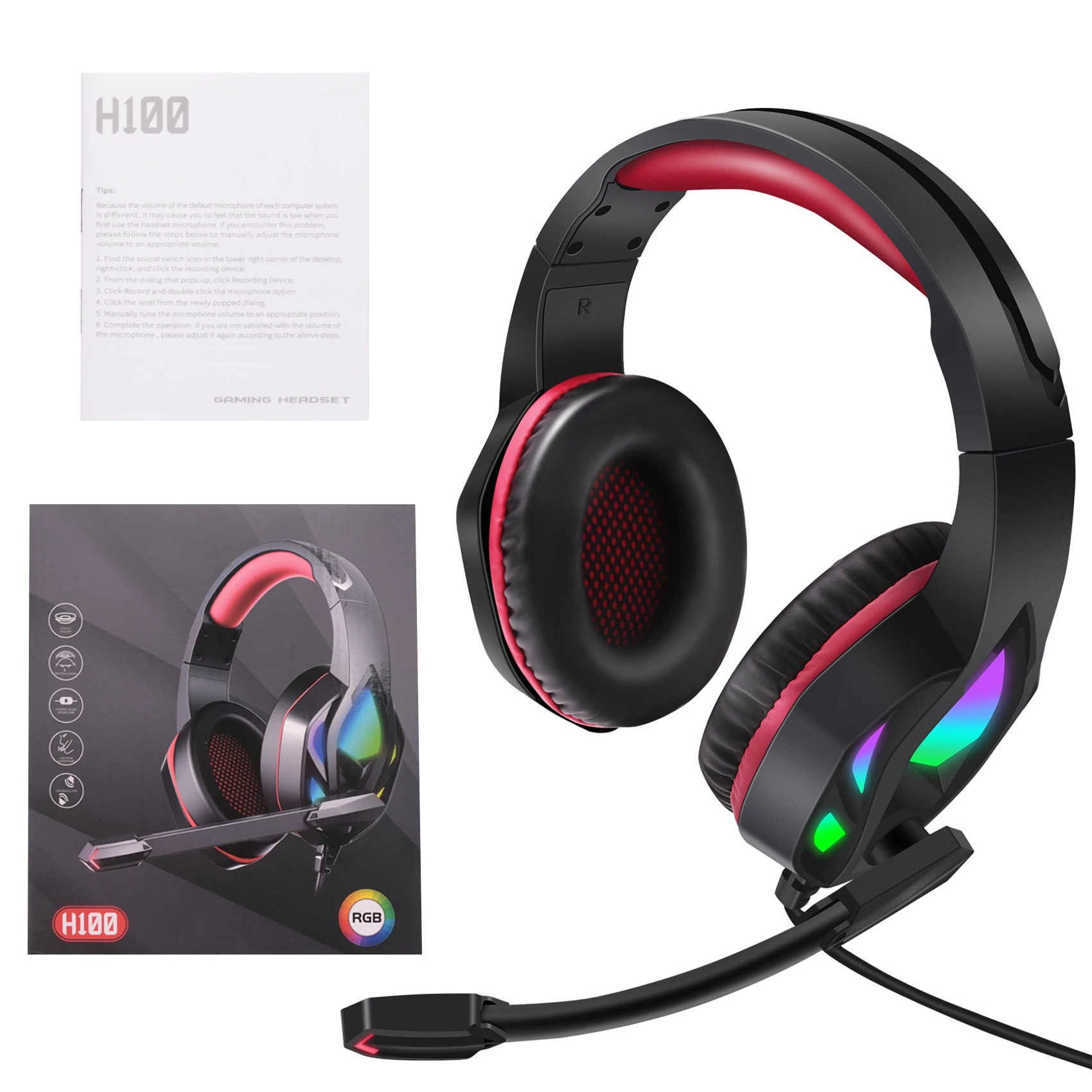 

Gaming Headset, over Ear Headphones with Color Changing LED Light, Gaming Headphones for PS4 PS5 Laptop Mac-Red