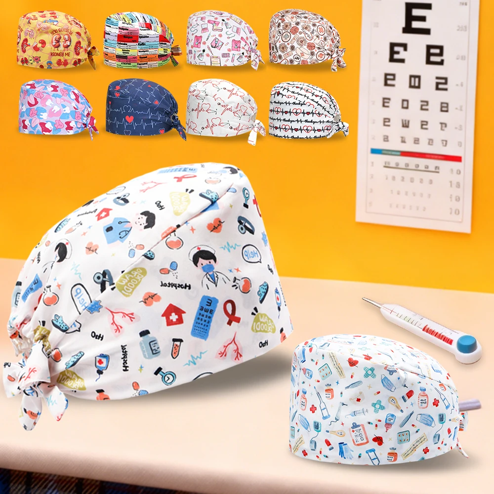 

Универсальная кепка унисекс для медсестры, медицинская шапка с лентой для пота, рабочая шапка для педиатрики, Джерриатрический отдел, завязка на спине, чехол для волос M1123
