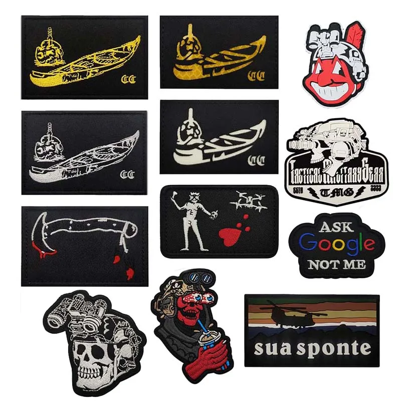 FOG Forward Observation Kanu, Totenkopf, Blackbeard Edward bestickte Kleidungsapplikation, PVC-Patches, taktisches Emblem, leuchtet im Dunkeln