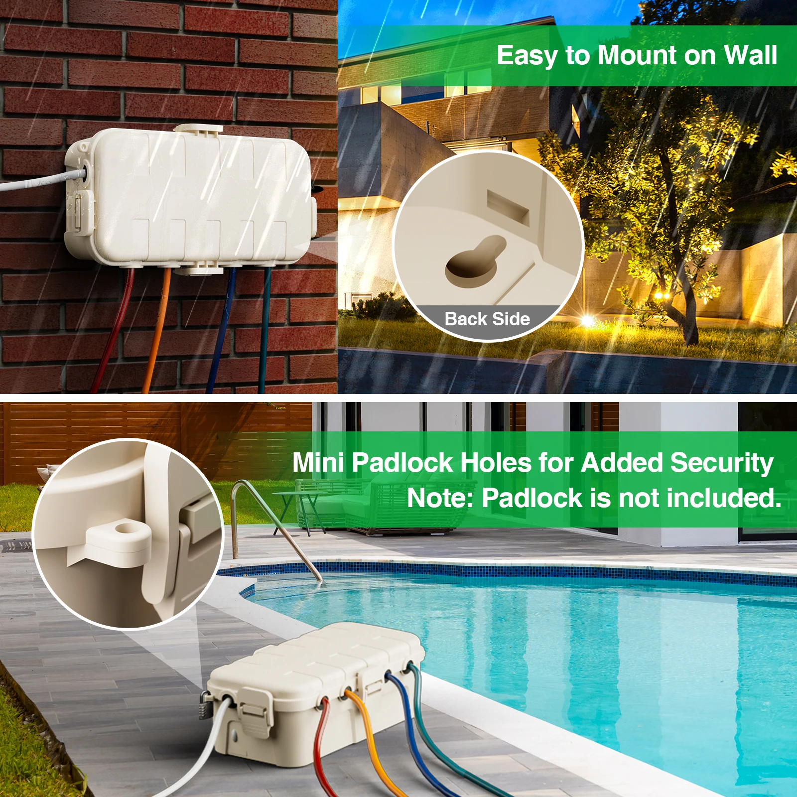 Outdoor Extension Cord Cover 29x13x10cm Heavy-Duty Shield Dual Mounting Holes Reinforced Pp For Lawn Tools Pool Pumps Fountains