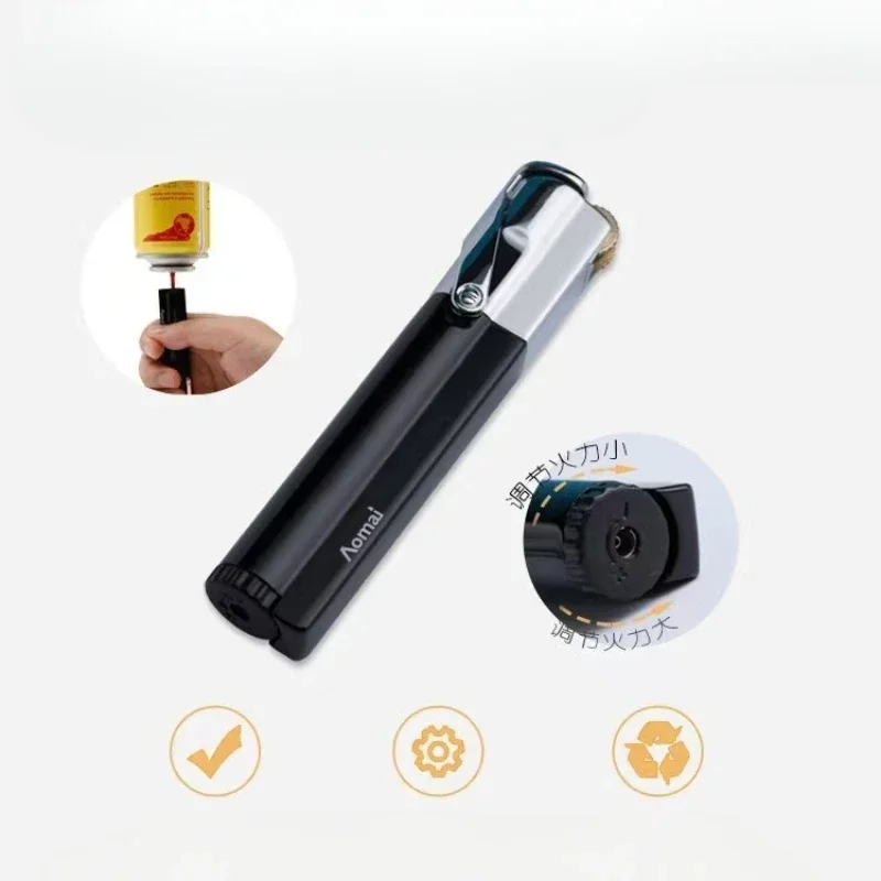 2024 New Portable 1300 C Compact Jet Gas Turbo Torch Butane  Lighter Strip Fixed Fire Windproof Metal Cigar Lighter Cigarette