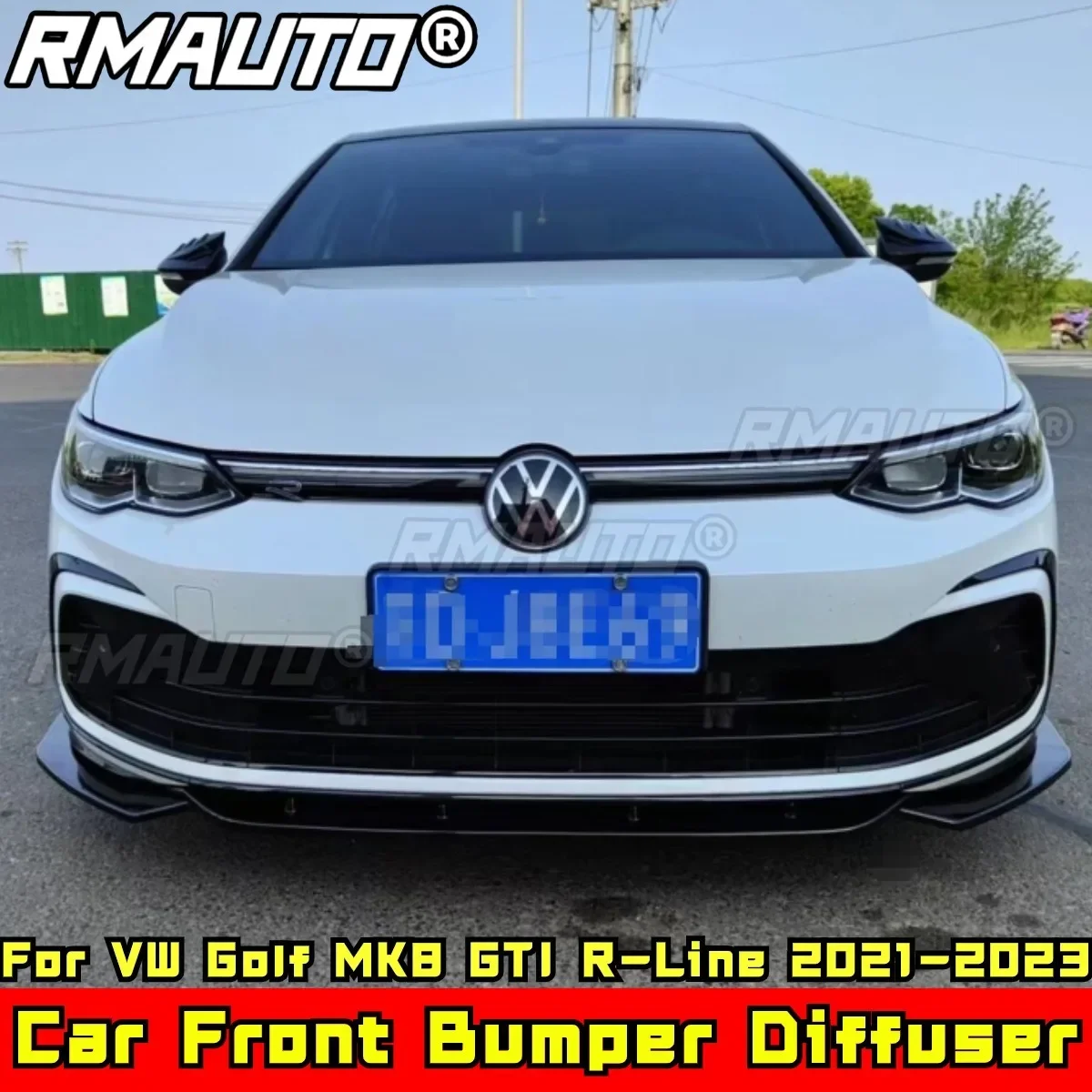 

For Golf MK8 GTI R-Line Body Kit Bumper Lip Carbon Fiber Look Bumper Cover for VW Golf MK8 GTI R-Line 2021-2023 Car Accessories