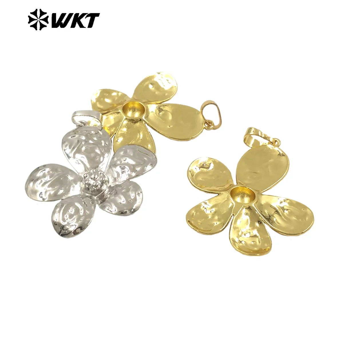 WT-N1478 Beautiful Flower Pendant Silver& Yellow Brass 18 Inch 18K Gold Plated Chain Necklace For Women Sweater Or Skirt ACC