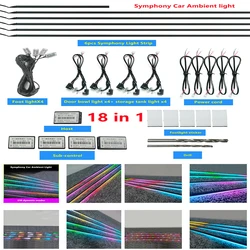 18 in 1 Symphony car Ambient lights RGB car interior Acrylic light guide fiber optic Universal Car decoration atmosphere lights