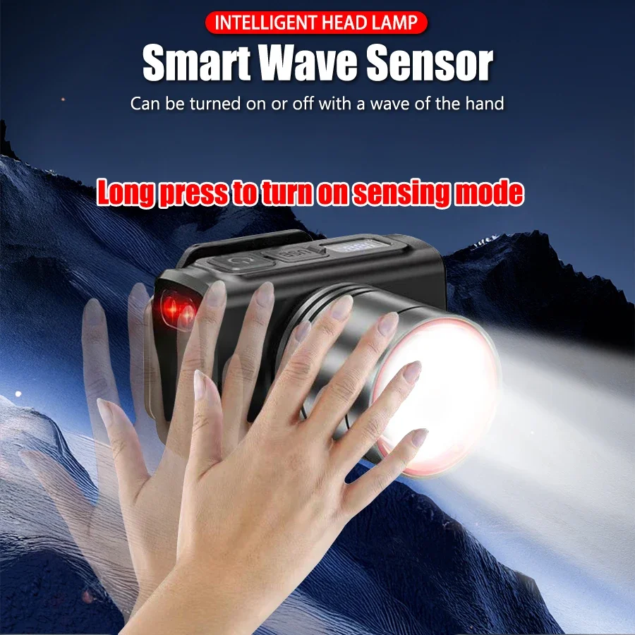 Powerful Sensor LED Headlamp USB Rechargeable Headlight Zoomable Head Lamp Waterproof Head Light High Lumens Head Flashlight