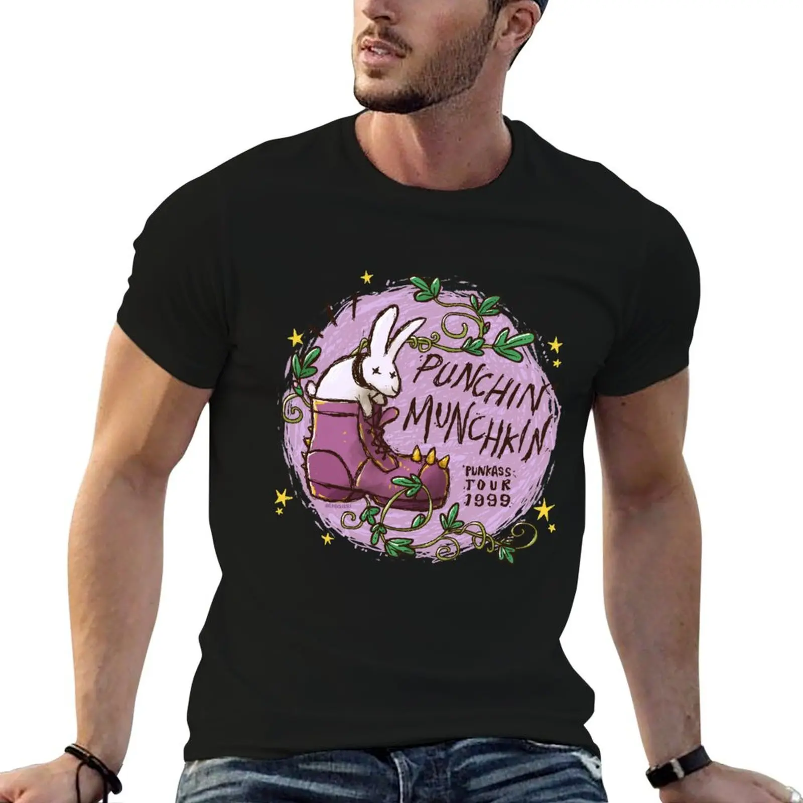 Punchin' Munchkin rabbit in a boot - fake punk band tour (from The House That Wanted to Be a Garden) T-Shirt