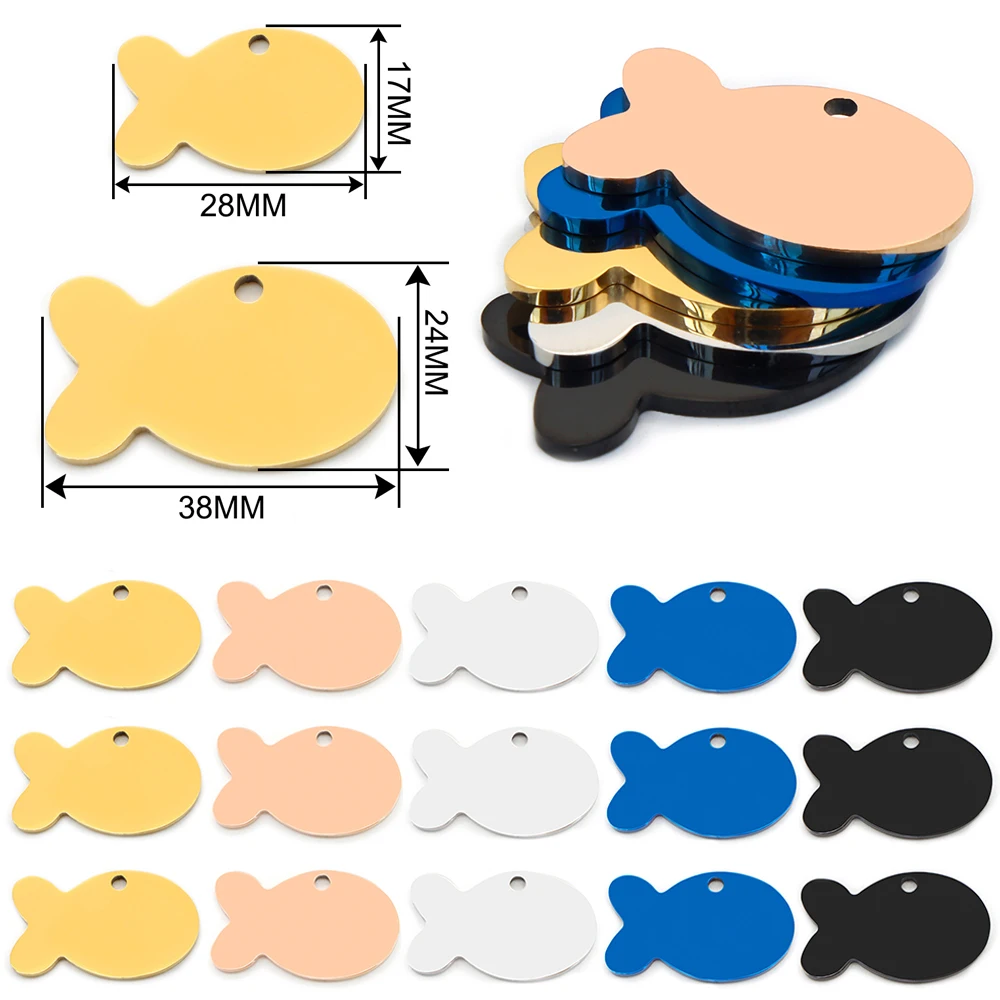 

100PCS Personalized Pet ID Tag Fish Shape Stainless Steel Blank Engraved Pendant Accessories Key Ring Gift