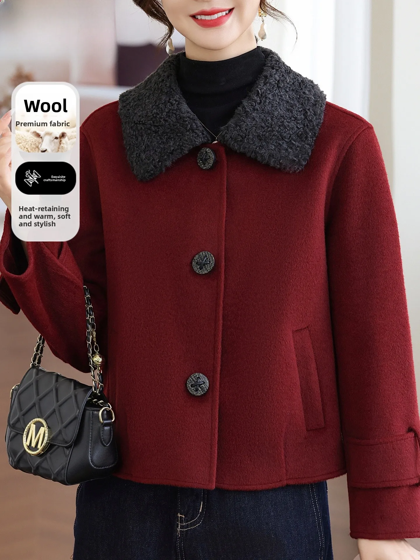 

Double-Faced Woolen Coat for Middle-Aged And ly Women Faionable Warm Windproof Thiened Ladies' Outerwear Coat