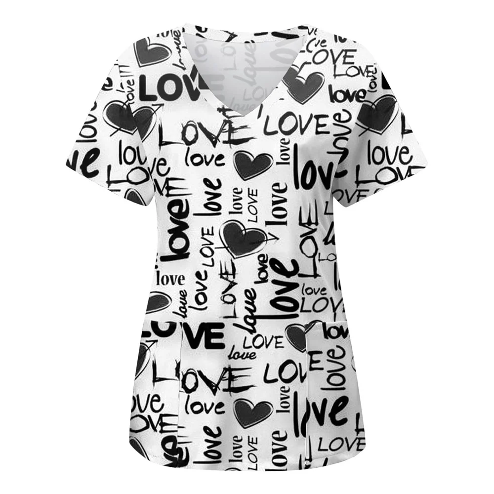 Print Scrubs Top Vrouwen Met Zakken V-Hals Scrub Uniformen Huisdierverzorging Verpleegster Spa Zorgzaam Shirt Uniformes De Enfermería Para Mujer