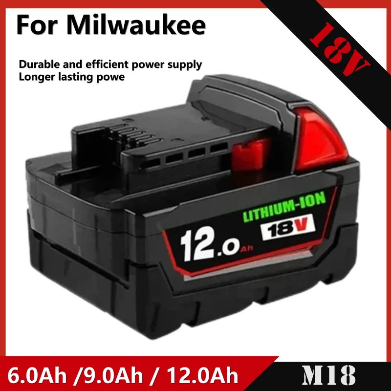 New upgrade 12Ah  Battery For Milwaukee 48-11-1852 M18 LITHIUM XC for Milwaukee 48-11-1850 48-11-184