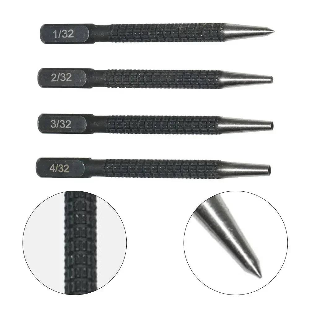 4pcs Non-Slip Center Punch Set 1/32 2/32 3/32 4/32 Inch Center Punch For Wood Ceramic Tile Stainless Steel Metal Drilling Tool