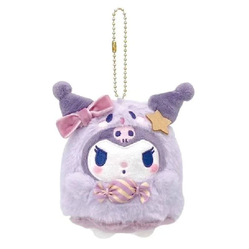 12Cm Cartoon Sanrio My Melody Spooky Halloween Candy Collection Plush Doll Keychain Pendant Kuromi Stuffed Holiday Gift Toys