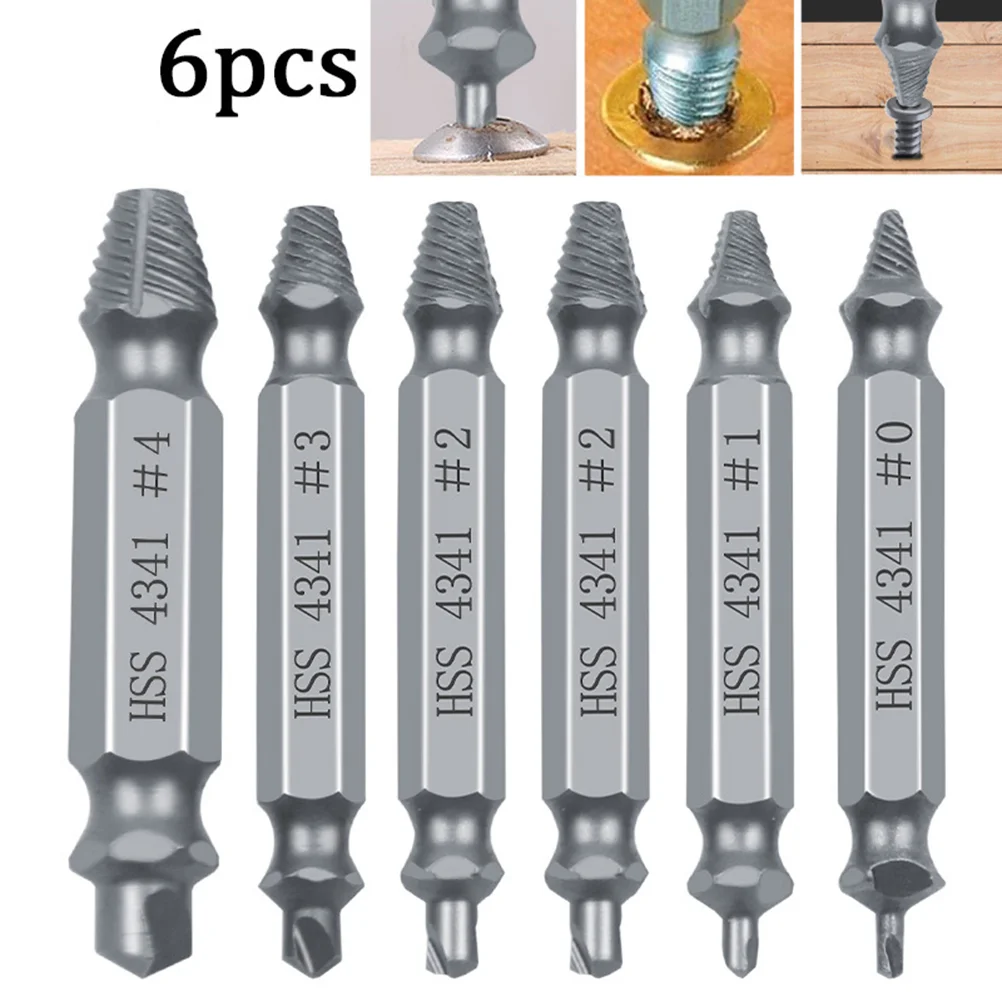 6-teiliges Multifunktions-Schraubenausdreher-Set, Universal-Bohrer, Führung, abisolierter gebrochener Bolzenentferner, doppelseitiger Bolzen für die Reparatur