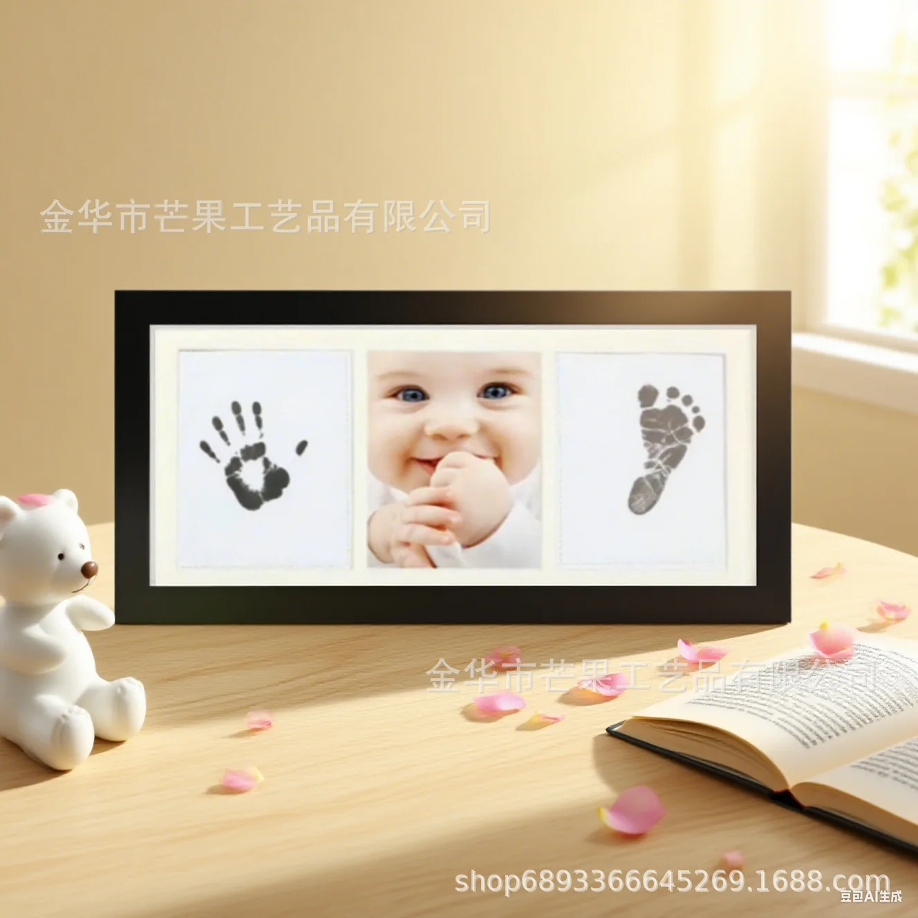 Newborn Hand Footprint Clay Photo Frame Six-Grid Commemorative Frame With Custom ID Tag Baby Memory Keepsake Gift For Infant