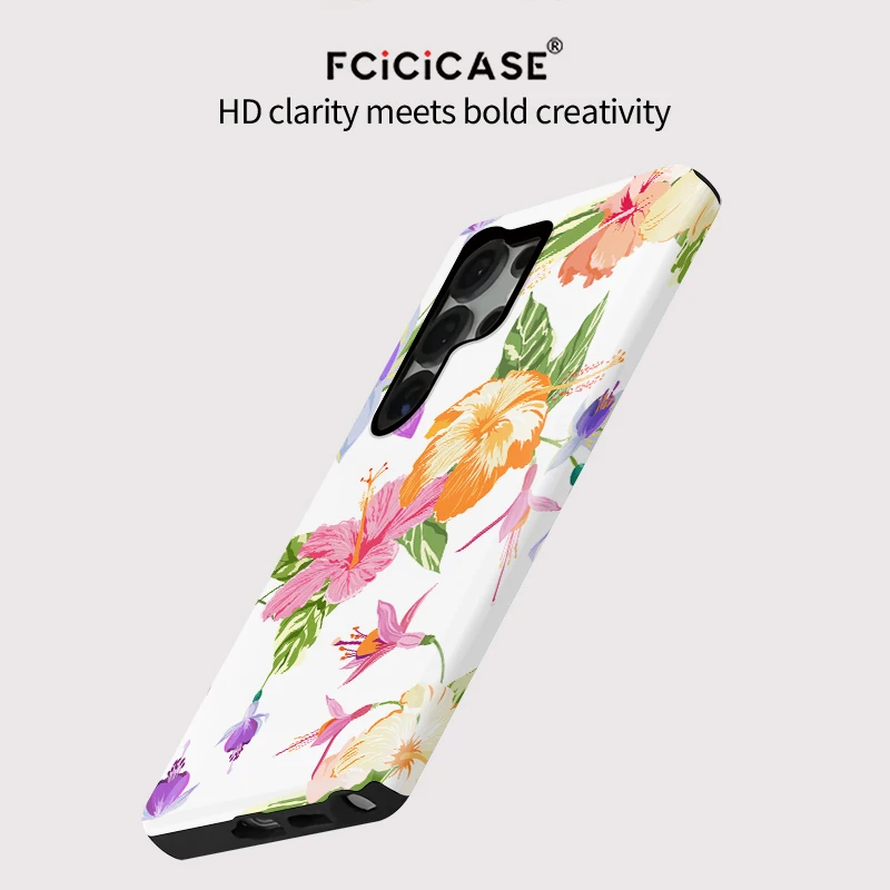 Fcicicase طبقة مزدوجة PC حافظة هاتف من البولي يوريثان لهاتف سامسونج جالاكسي A26 A56 A16 A36 S20 FE S24 Plus S25 Ultra S23 غطاء نمط زهرة