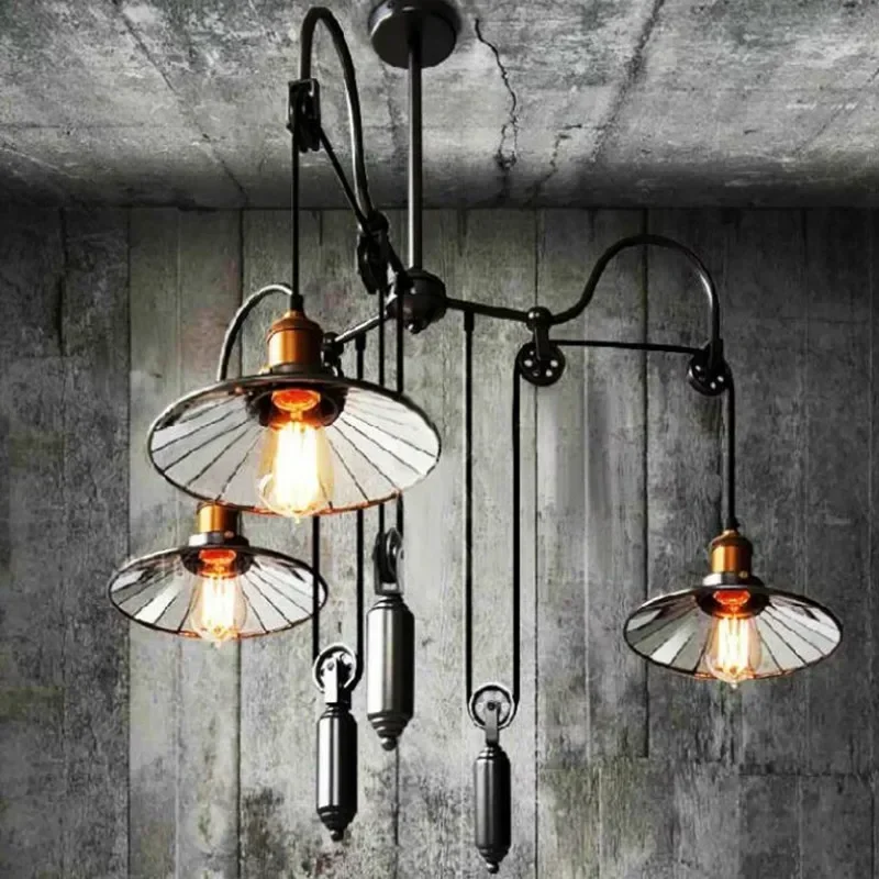 Loft vintage pendant lights Iron Pulley Lamp Bar Kitchen Home Decoration E27 Edison Light Fixtures