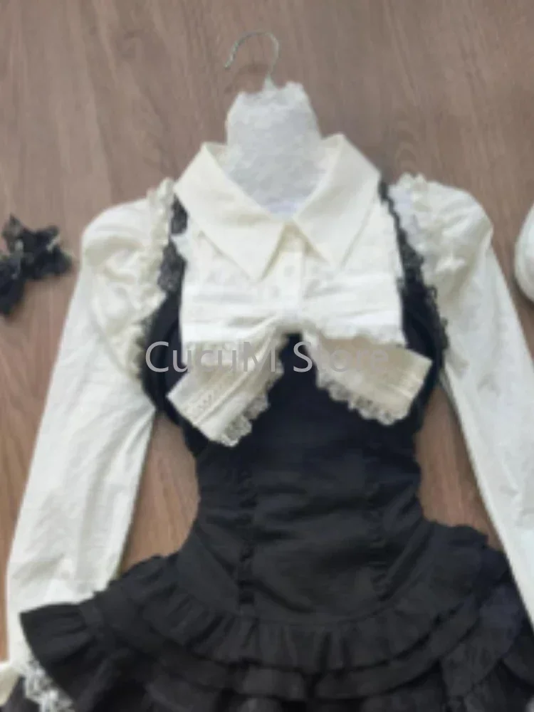 Japanese Style Kawaii Sweet Suit Hot Girl White Casual Shirt + High Waist Cute Lace Mini Skirt Party Lolita Sets Woman Chic