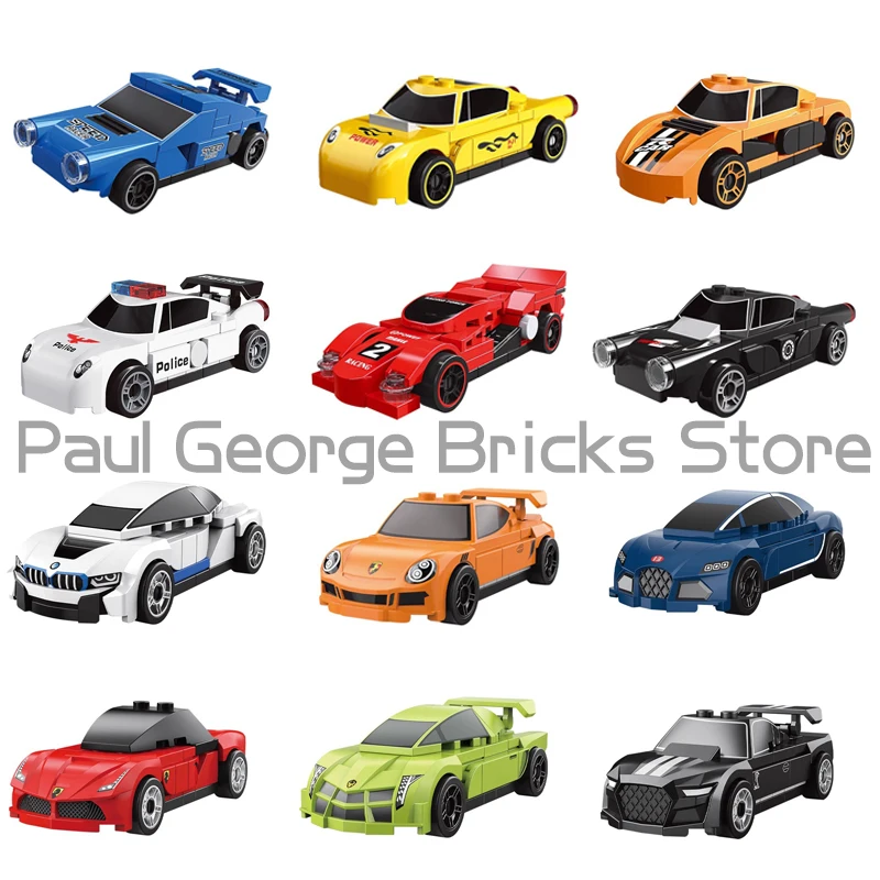 Mini Pull Back Auto Racing Building Blocks GT Mustang F1 Scooter Car Model Building Blocks Toys For Children Boys Birthday Gifts