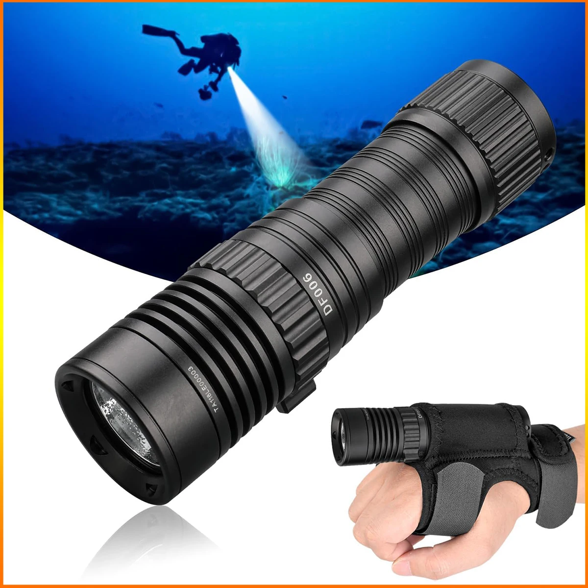 

FANDAO 2300 Lumen Diving Flashlight 100 Meters Scuba IPX8 Waterproof Flashlight 3 Modes Dive Light with Flashlight fixing sleeve