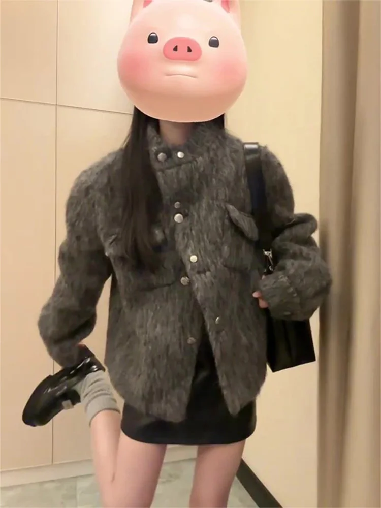 

Женское шерстяное пальто на одной пуговице, утепленное, осенне-зимнее, новое, в корейском ретро-стиле, дизайнерское, объемное, для повседневной носки, размер L