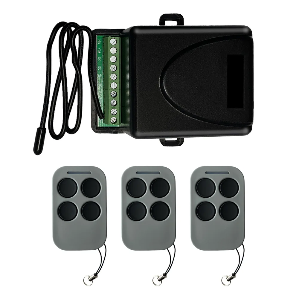 Universal garage door opener, 433.92 mhz, rolling code remote control and 12-24v AC DC receiver