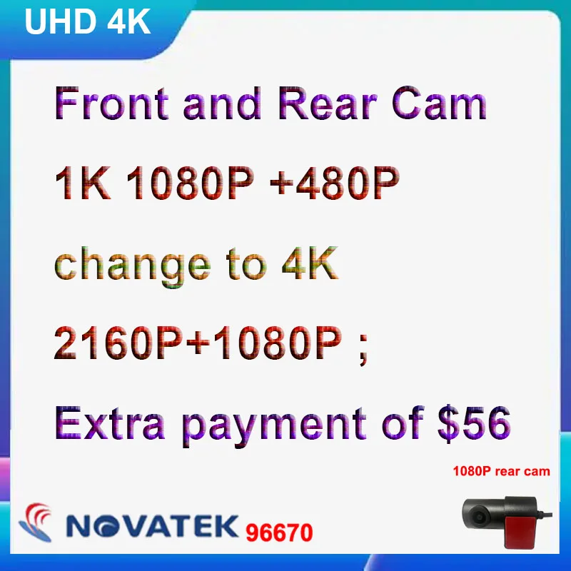 

CARDVR With 1K 1080P +480P Change to Better Product with Front 4K 2160P+ Rear 1080P Extra payment $56