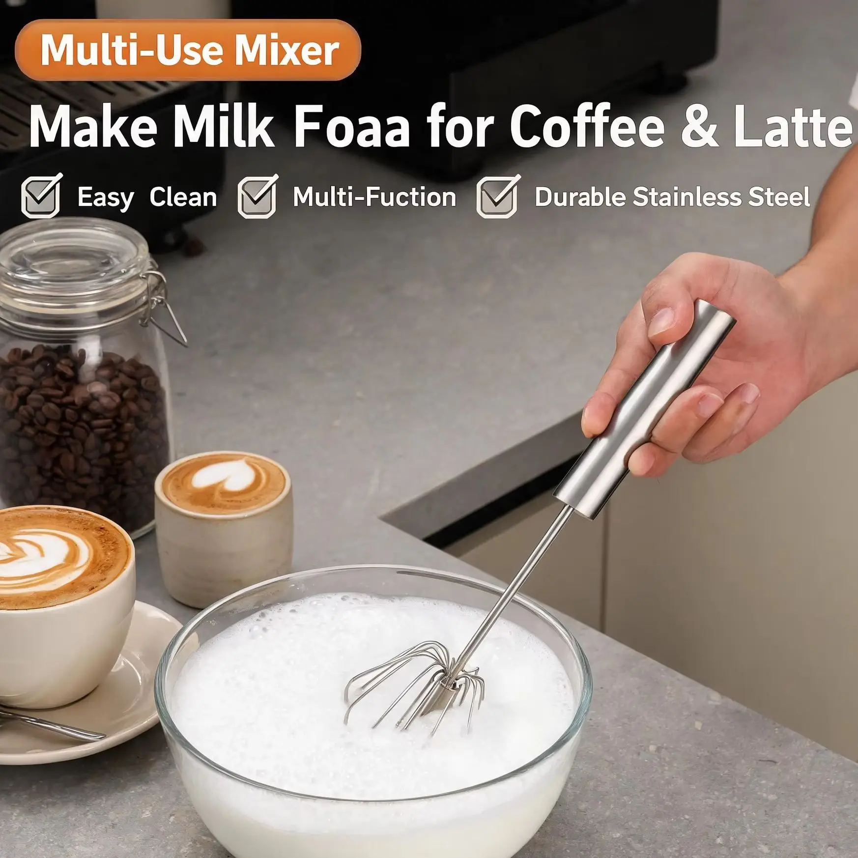 Stainless Steel Egg Beater Durable Semi-Automatic Mixer for Effortless Egg Cream Mixing Stirring and Beating for Kitchen Baking