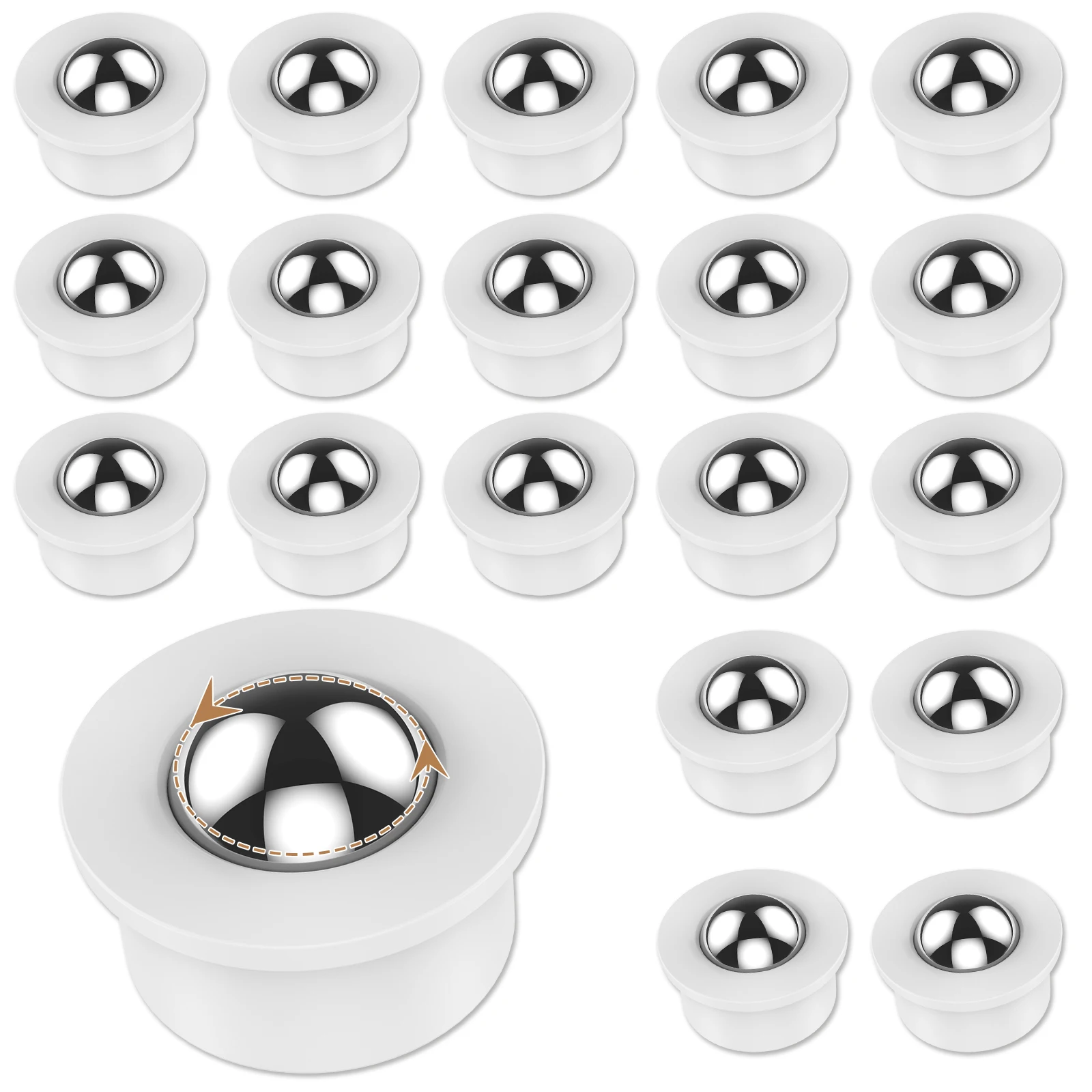 20PCS Mini Caster Wheel 360° Rotatable Universal Wheel Ball Transfer Bearing Roller for Home Storage Box Trash Can