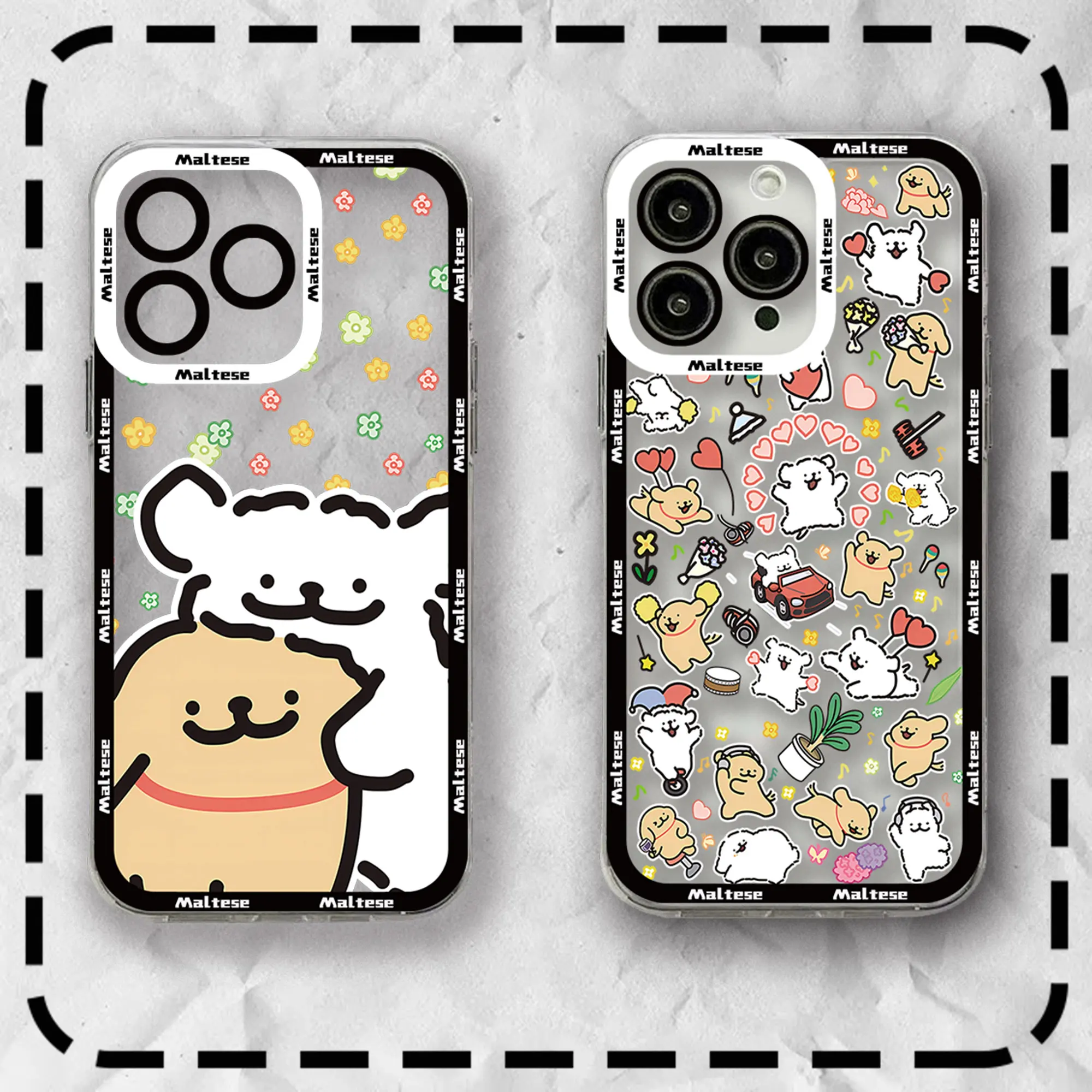 Korea line puppy Maltese Phone Case For Samsung S24 S23 S22 S21 S20 S10 FE Note20 Plus Ultra 5G Clear Soft TPU Cover