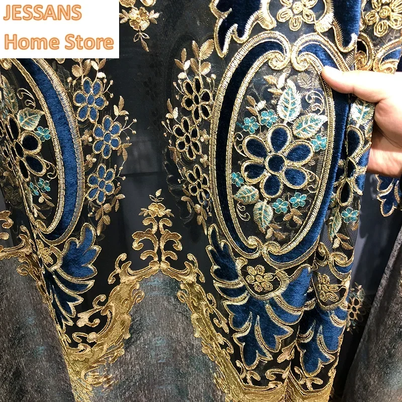 

Custom Size European Style Luxury Atmosphere Hollow Chenille Curtain for High-end Living Room Villa Blackout Curtains Window