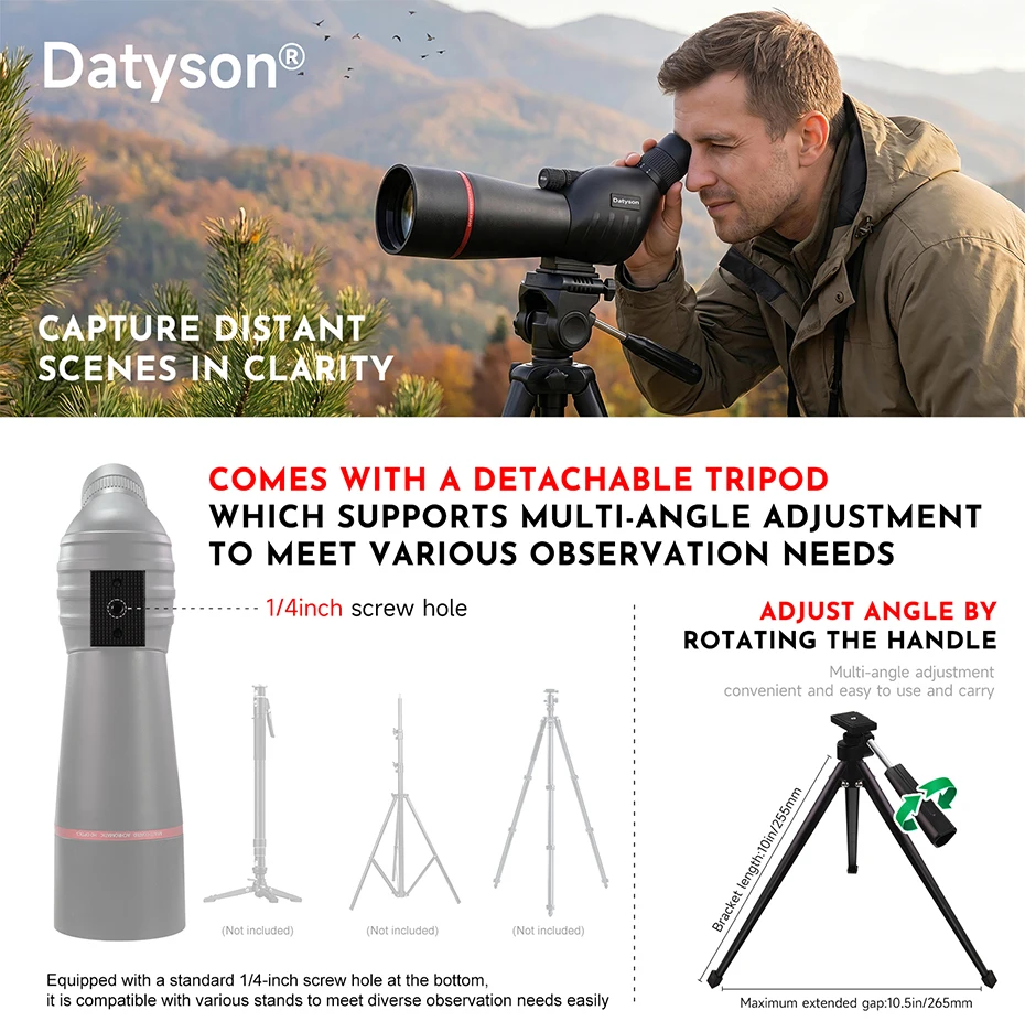 Datyson 15-45x60 Angled Spotting Scope – BAK4-Prisma FMC grünbeschichtetes Monokular-Teleskop für Vogelbeobachtung & Zielschießen – Detail 8