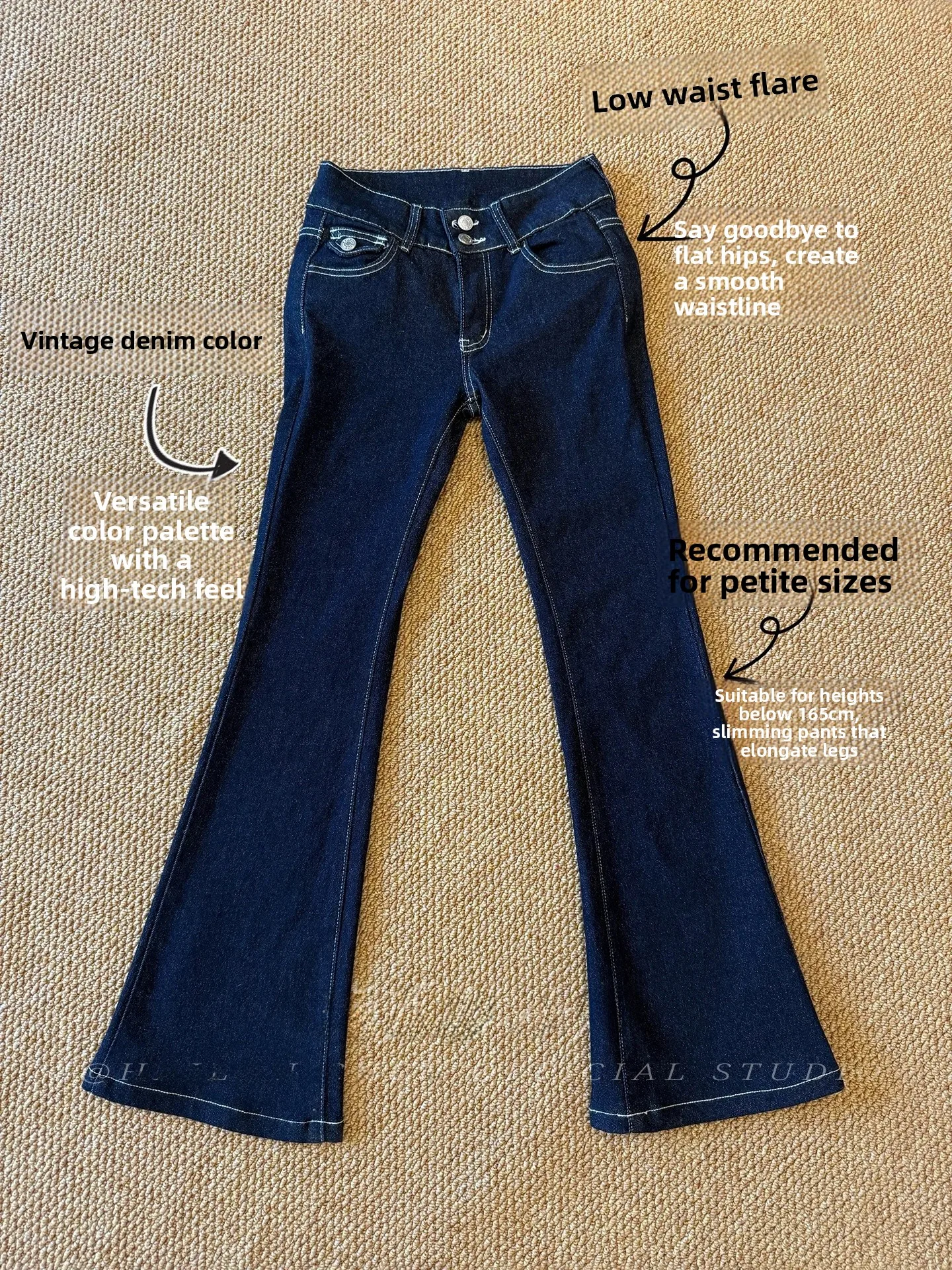 

American Style Low Waist Flared Jeans Women's Double Buckle Waist Tummy Control Slimming Casual Long Pants