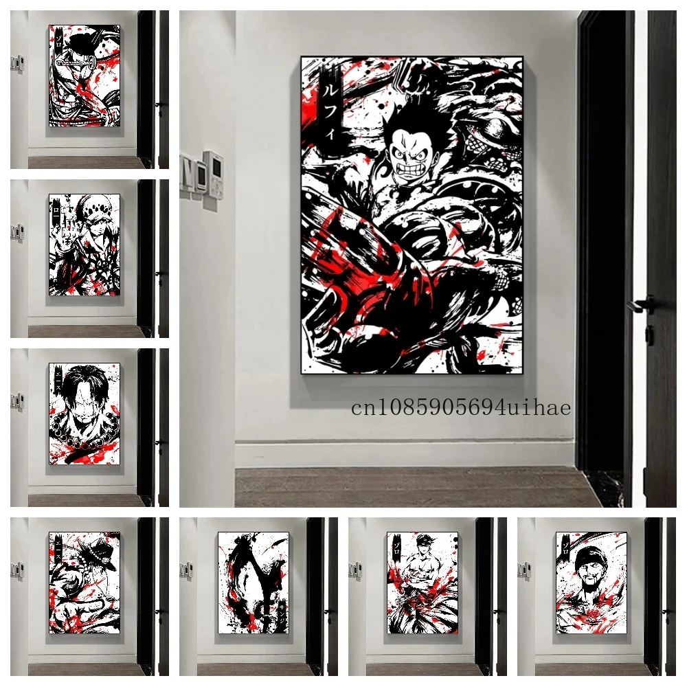 

Japan One Piece Monkey D Luffy Zoro Anime Figure Picture Art Aesthetic Room Decor Scene Layout Poster Printed Canvas Painting
