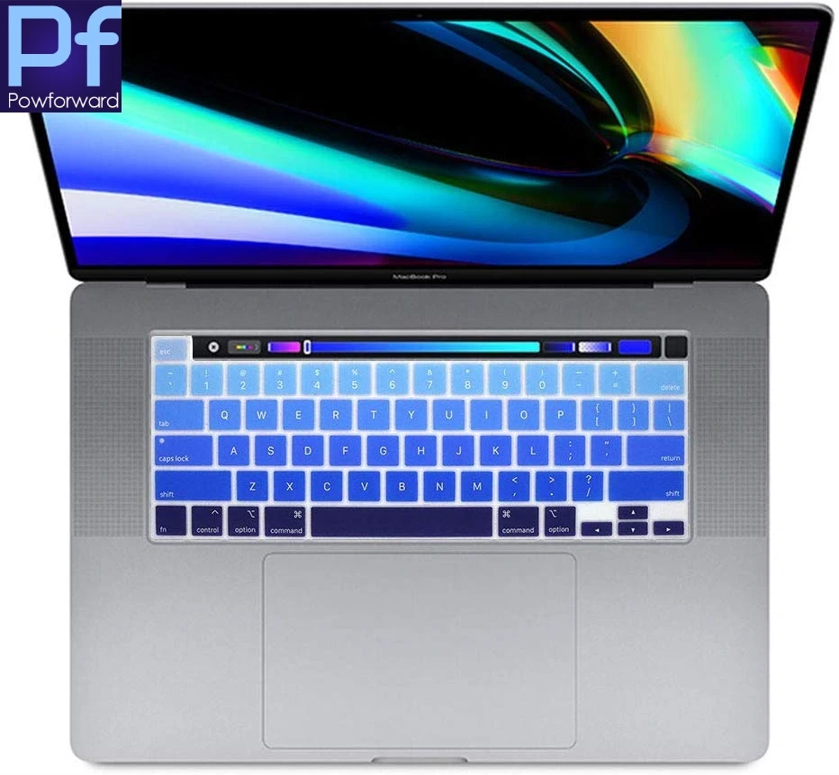 For MacBook Pro 16 Inch 2019 Touch Bar and Touch ID A2141 Rainbow Color Silicone English Keyboard Skin Cover