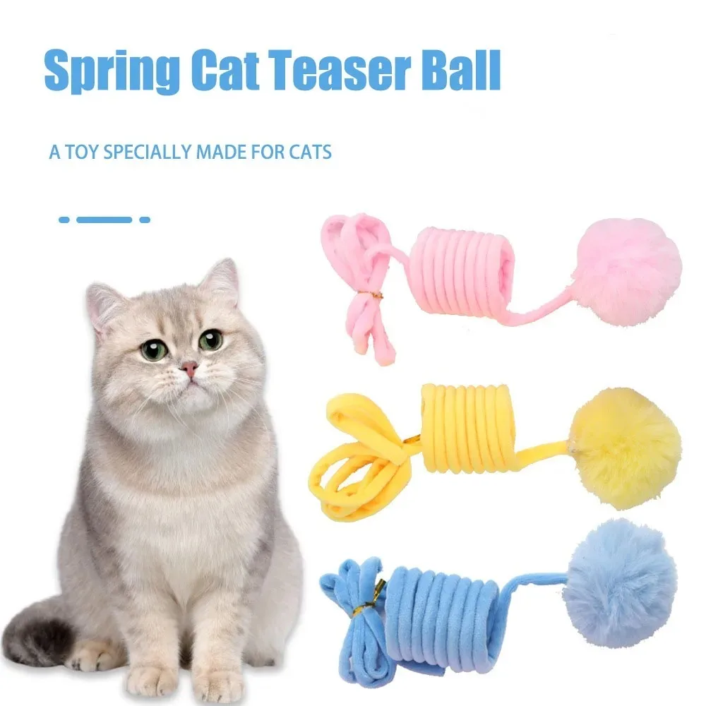 Suction Cup Spring Cat Teaser Wand Rabbit Fur Ball Retractable Elastic Cord Bite Resistant Self Playing Toy for Cats